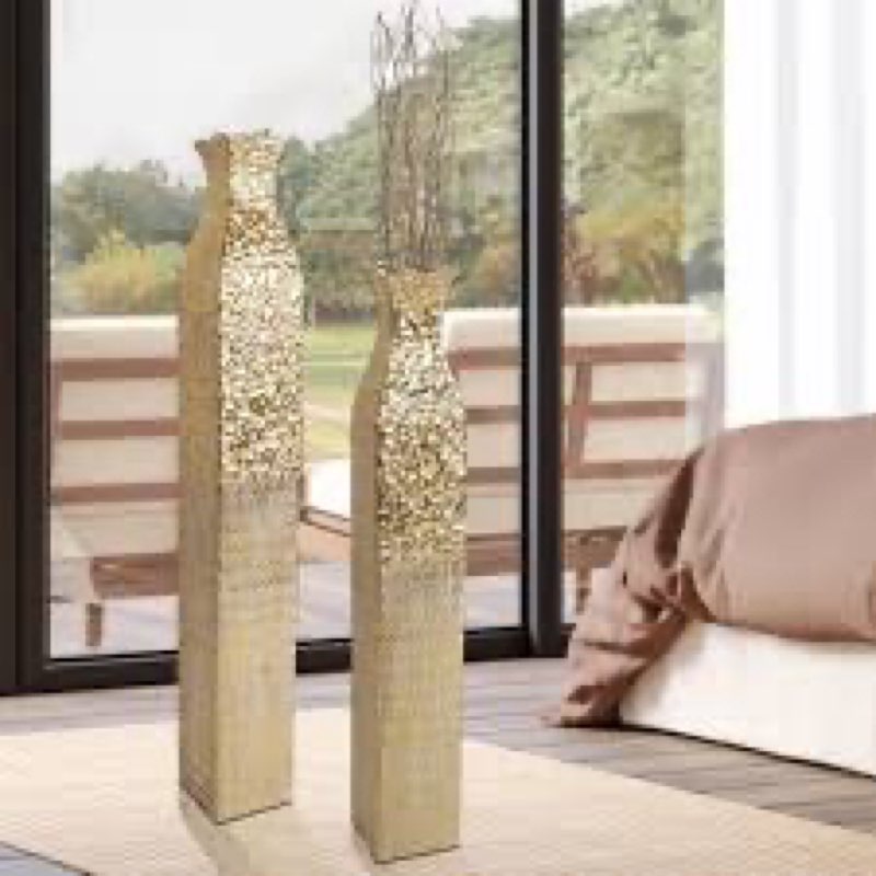 Amrith Tall Vases, Weathered Set of Rustic Floor Vases, 42" 35" Large Pots