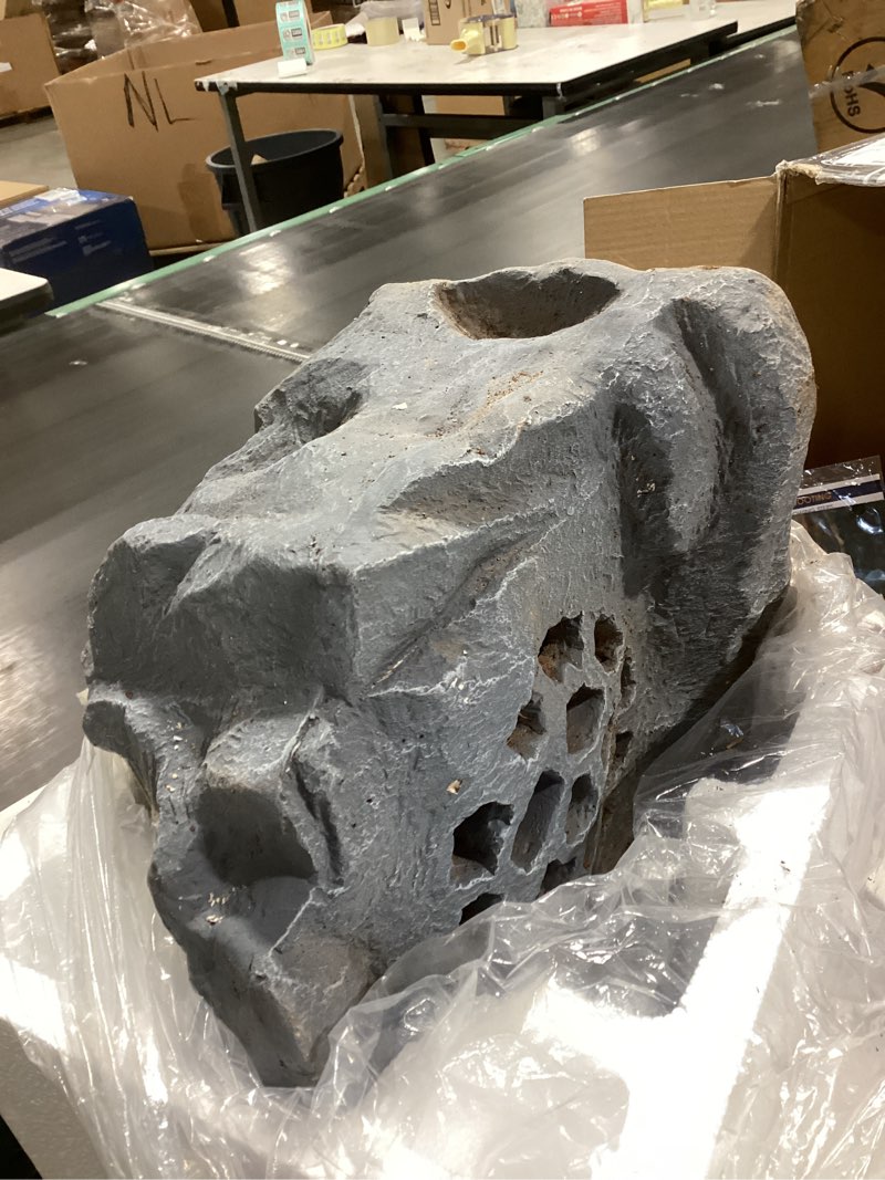 Condition photo showing As Is for Alpine Corporation 11" Tall Waterproof Bluetooth Solar-Powered Wireless Rock Speaker with 50 Foot Range High-Fidelity Sound, and Portable Audio System, Gray