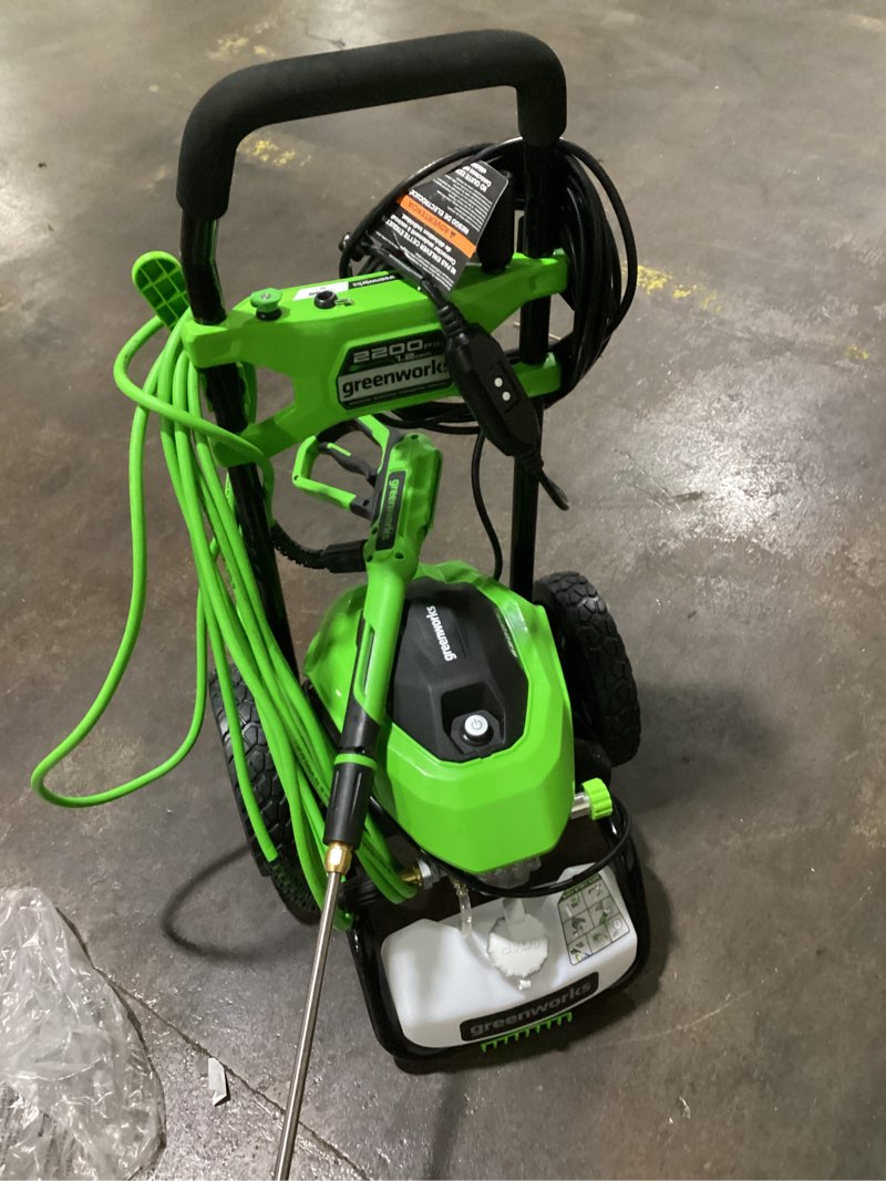 Condition photo showing As Is for greenworks 2200-psi 1.2-gpm cold water electric pressure washer