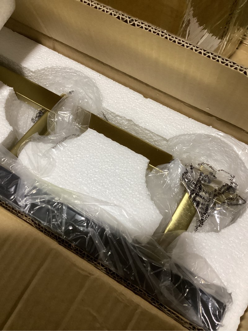 Condition photo showing As Is for 3-light bathroom vanity light, modern brushed gold wall lights with clear glass shades, bathroom wall sconce lamp for mirror living room bedroom hallway 3 light gold-small
