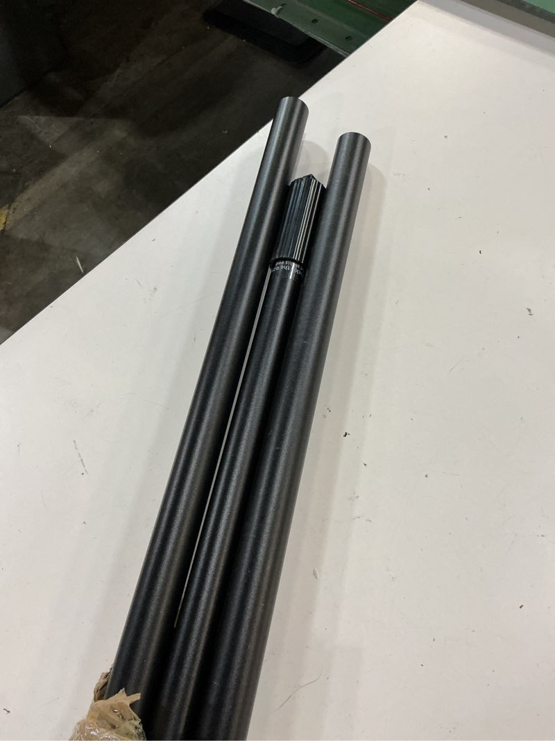 Condition photo showing As Is for tension curtain rod 51-126 inch, long curtain rod no drilling for window or bathroom, outdoor curtain rods for patio tension rods, easy to install, never rust, rod diameter 1.26 inches - black