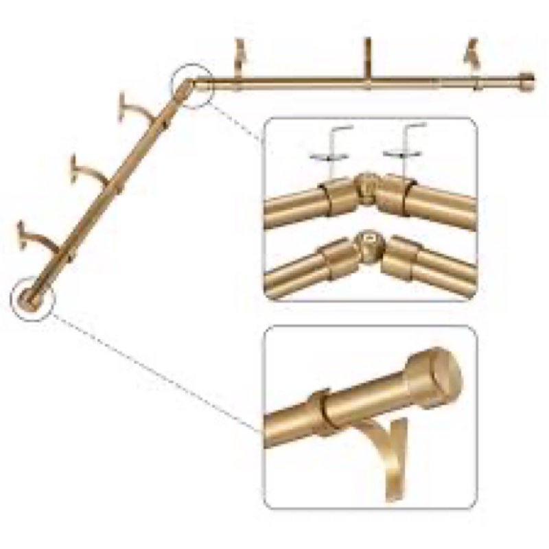 Mayrhyme Warm Gold Double Corner Window Curtain Rods with Aluminum End Cap Finials and Brackets,1 In