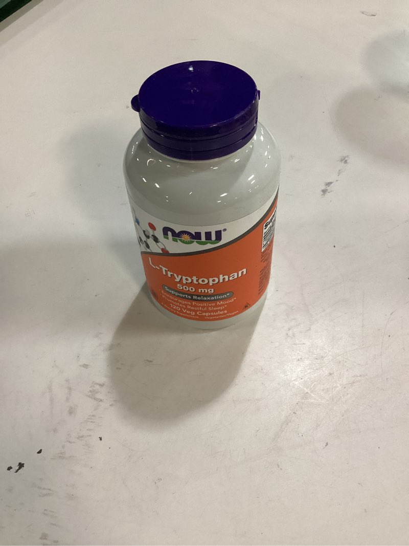 Condition photo showing New/Like New for (BBD.04/2026) NOW Foods Supplements, L-Tryptophan 500 mg, Encourages Positive Mood*, Supports Relaxation*, 120 Veg Capsules 120 Count (Pack of 1)