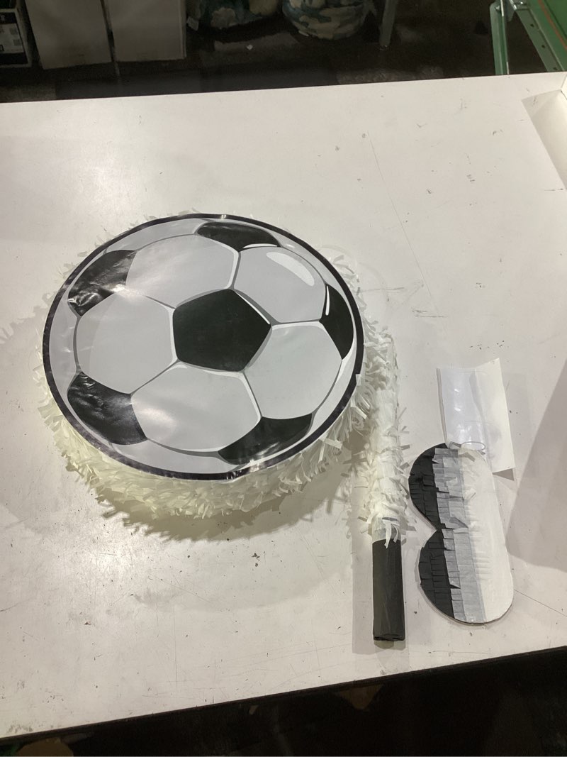 Condition photo showing Good Condition for hooqict soccer ball pinata with blindfold and bat stick soccer birthday party decorations for kids boys men sports themed party supplies school classroom activities