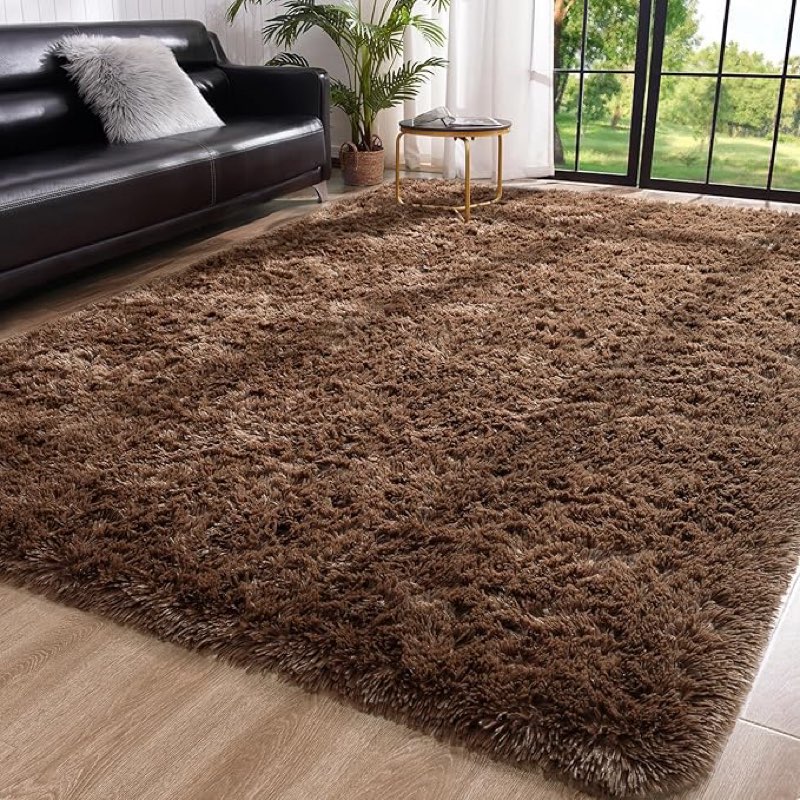 toneed fluffy area rug for bedroom living room, 5 x 8 feet brown shaggy rug super soft modern indoor rug fuzzy plush carpet for dorm nursery kids room home decorative