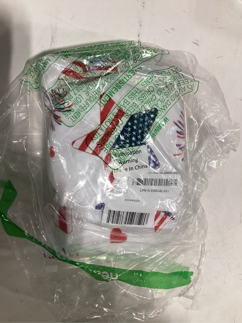 Condition photo showing Good Condition for 4th of july round fitted tablecloth with elastic edge 40-44 inch patriotic american red white blue stars table cover independence day table cloth for kitchen dining decor 44" (round) star white