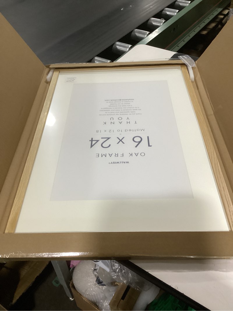 Condition photo showing Good Condition for 16x24 wood frame, solid oak 16x24 poster frames with mat to 12x18(openning size is 11.7x17.7), natural oak 24x16 frame, set of 1 16x24 in - 1p natural oak