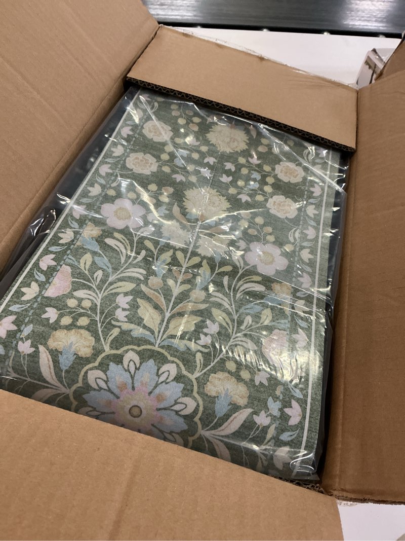 Condition photo showing New/Like New for ojia floral stair treads non slip stair runners for wooden steps indoor, 15pcs 8"x30" rubber backing carpet treads for wood stairs staircase step treads for kids & dogs, stair covers, green 15pcs green-floral 15
