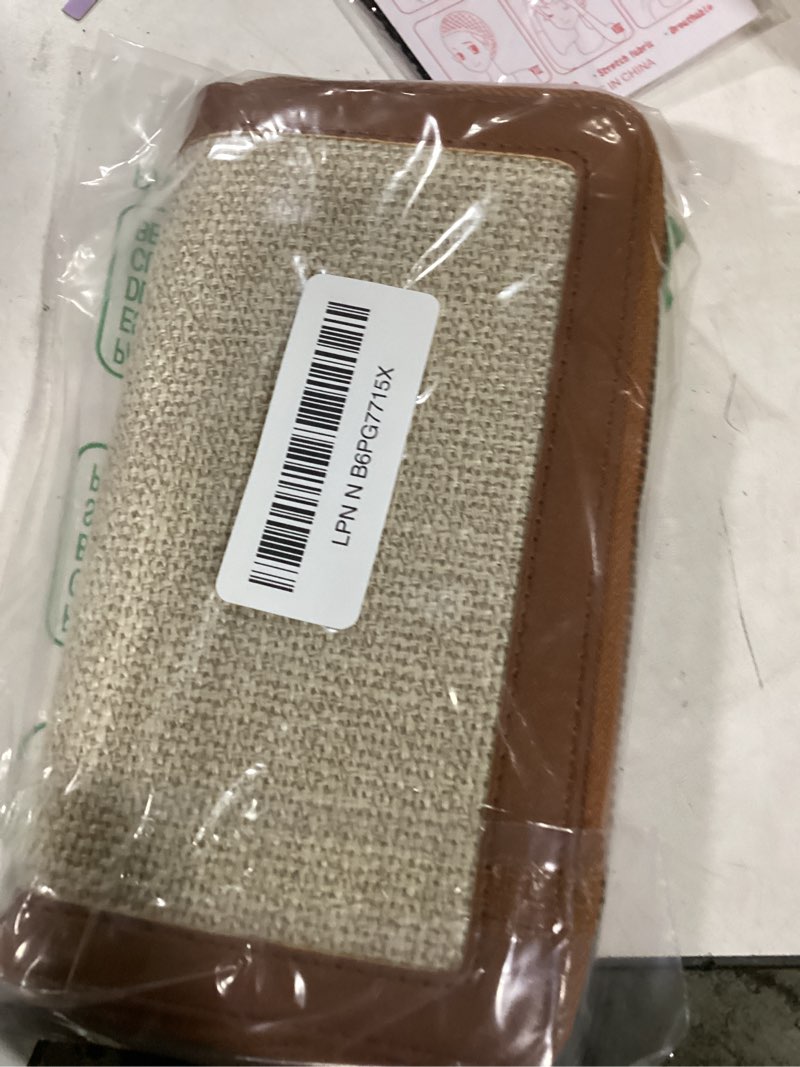 Condition photo showing Good Condition for cellphone wallet for women dual zipper long purse with removable wristlet grey linen brown