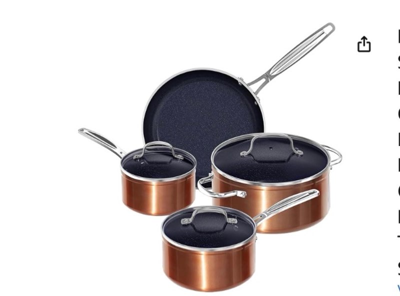 Nuwave 7pc Cookware Set Healthy Duralon Blue Ceramic Nonstick Coated, Diamond Infused Scratch-Resist
