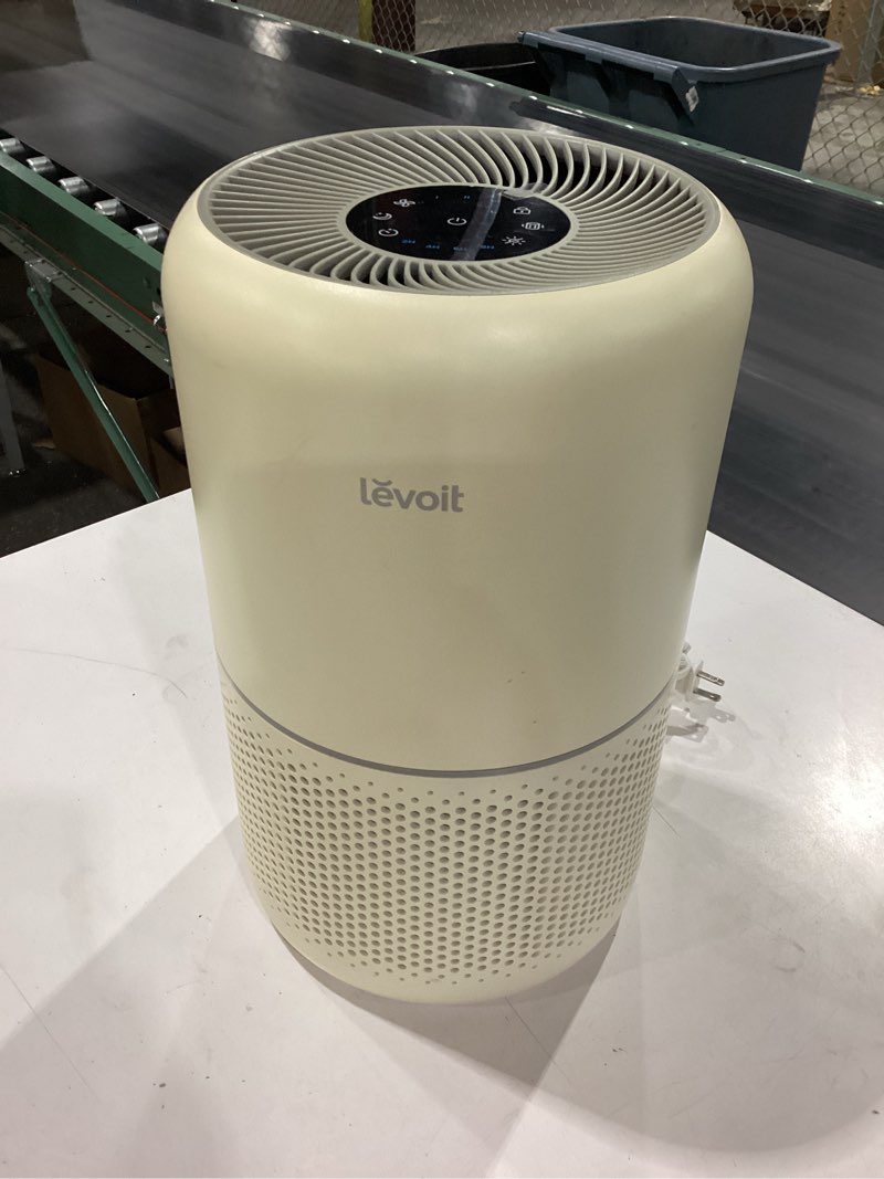 Condition photo showing As Is for *not tested*  levoit air purifier for home allergies pet hair in bedroom, covers up to 1073 ft² by 56w high torque motor, aham verifide, 3-in-1 filter with hepa sleep mode, remove dust smoke odor, core300-p, white