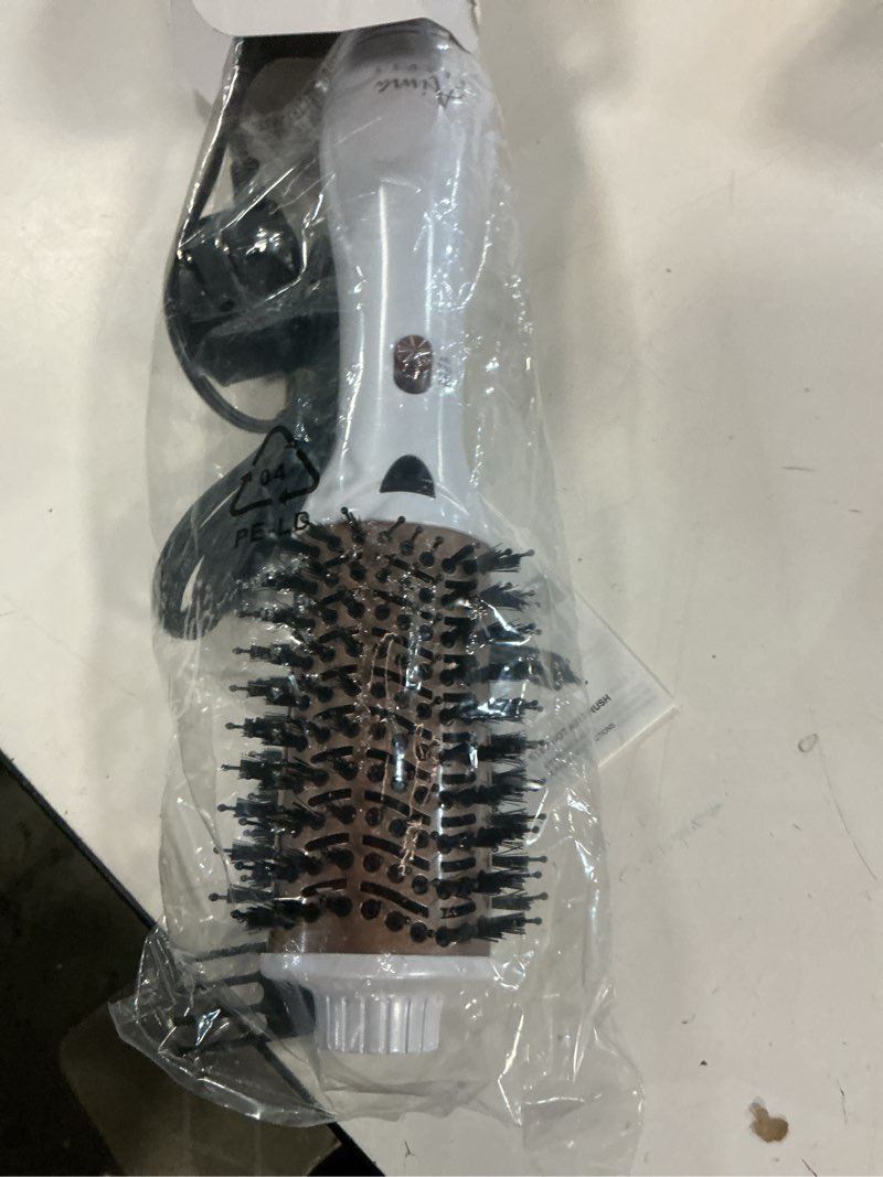 Condition photo showing Good Condition for one step dryer & volumizing hot air brush, blow dryer, ceramic straightener, curler & hot comb 4 in 1 salon ionic hair styling tools, white 2.3"/ 60mm oval barrel white