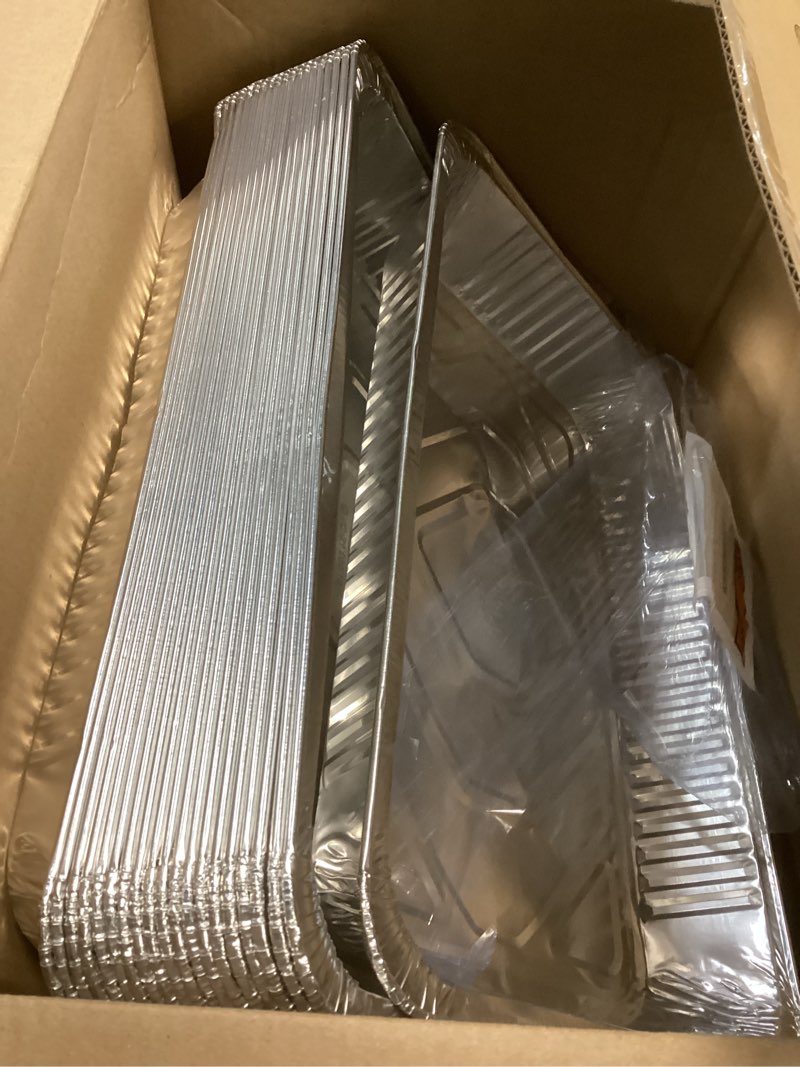 Condition photo showing As Is for Aluminum Deep Foil Pans Full Size, Large Disposable Roasting & Baking Pan, 21"x13" (20 Pack) Extra Heavy Duty Chafing Trays for Hotels, Restaurants, Caterers, Steam Table, Buffets & Bakeware
