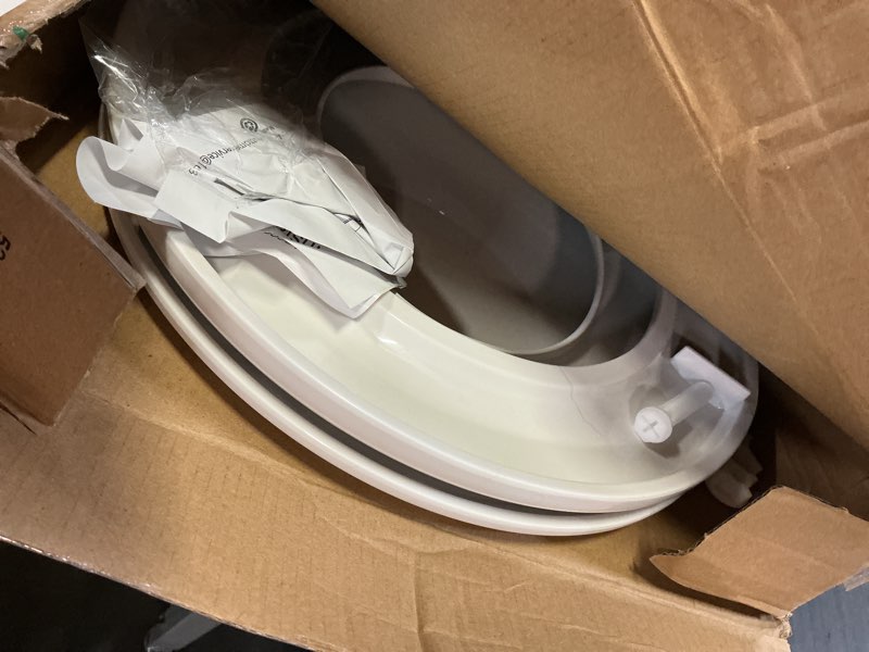 Condition photo showing As Is for toilet seat with toddler seat, potty training toilet seat round 2 in 1 soft close quiet no slapping, magnetic absorption, easy to install and clean,white white round 16.5inch with baby seat & magnetic