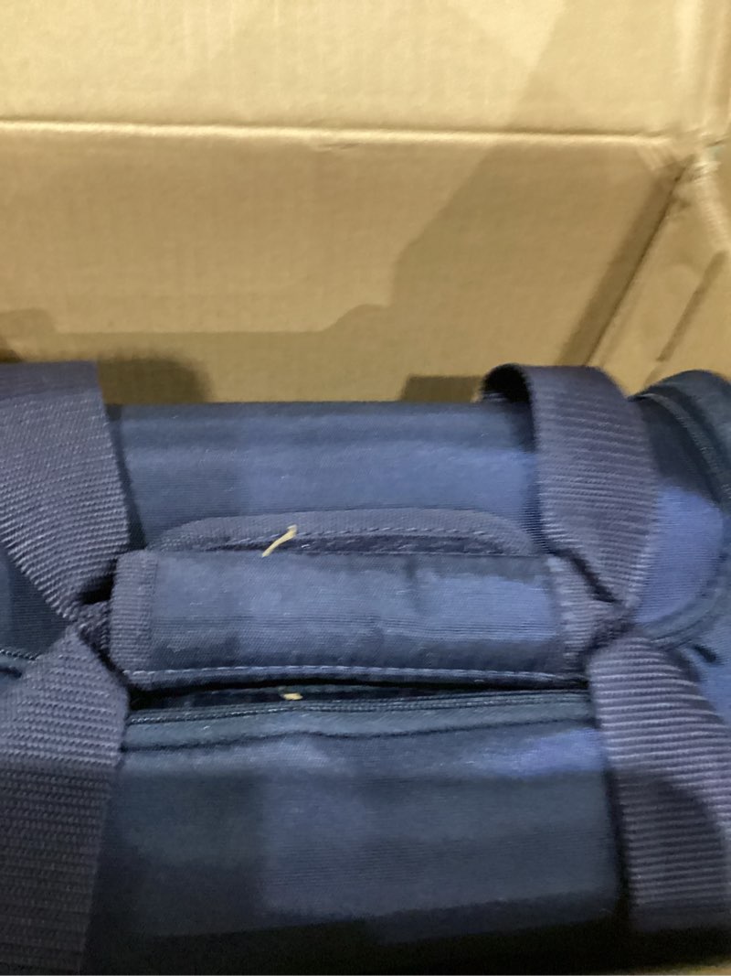 Condition photo showing As Is for Amazon Basics Underseat Carry On Luggage with Wheels - 14" Rolling Travel Bag, Navy