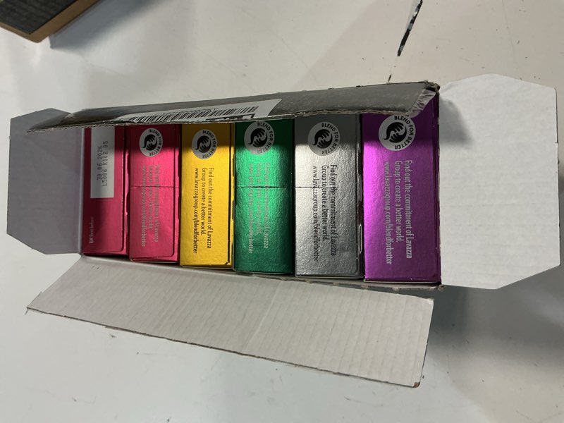 Condition photo showing Good Condition for ( bb/30/06/2026) lavazza espresso variety pack of aluminum capsules compatible with nespresso* original machines, contains light, medium, and dark espresso roast (60 capsules) espresso variety pack 10 count (pack of 6)