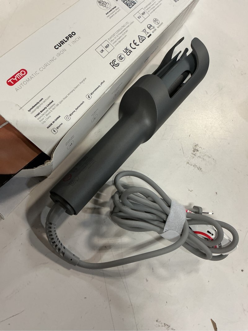 Condition photo showing As Is for tymo automatic rotating curling iron - tymo curlpro beach waves curling wand, portable hair curler, 500 million ionic, dual voltage & lightweight for travel, ceramic coating, 1 inch, metallic gray 1 inch metallic gray