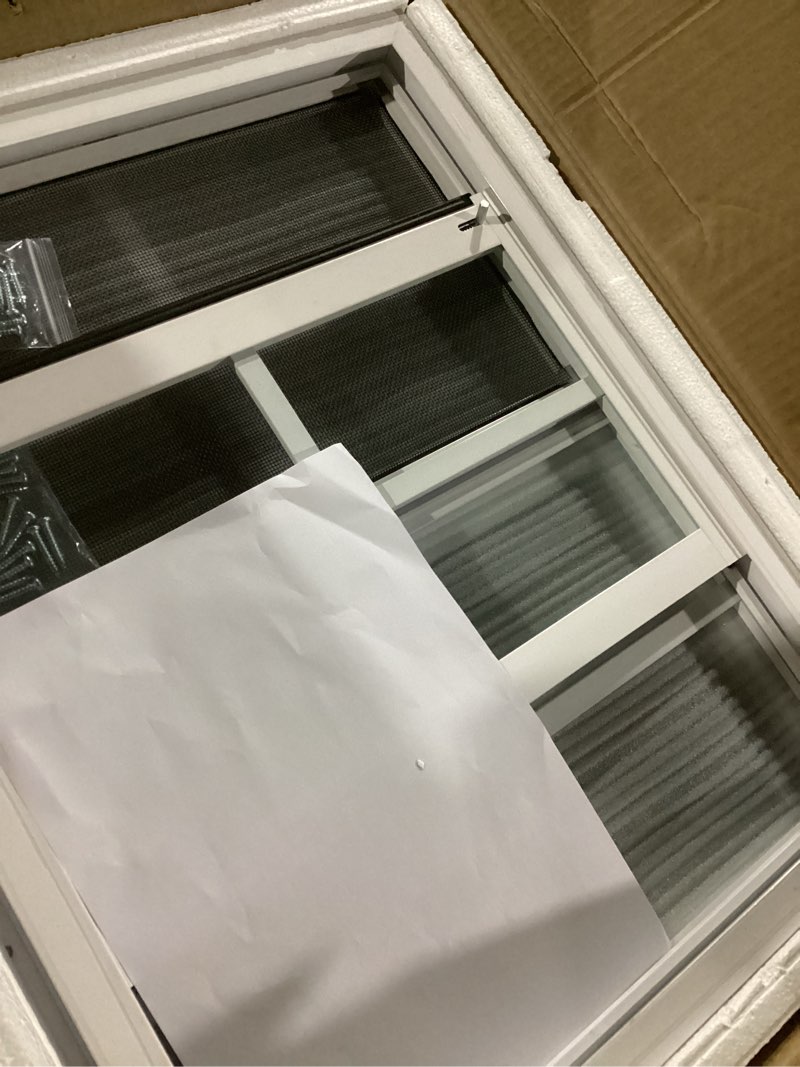 Condition photo showing New/Like New for 18" x 23" shed windows 2 pack, small sliding window with tempered glass & metal mesh screen, flush mount windows for shed chicken coop barn household garage basement cabin playhouse 18'' × 23''