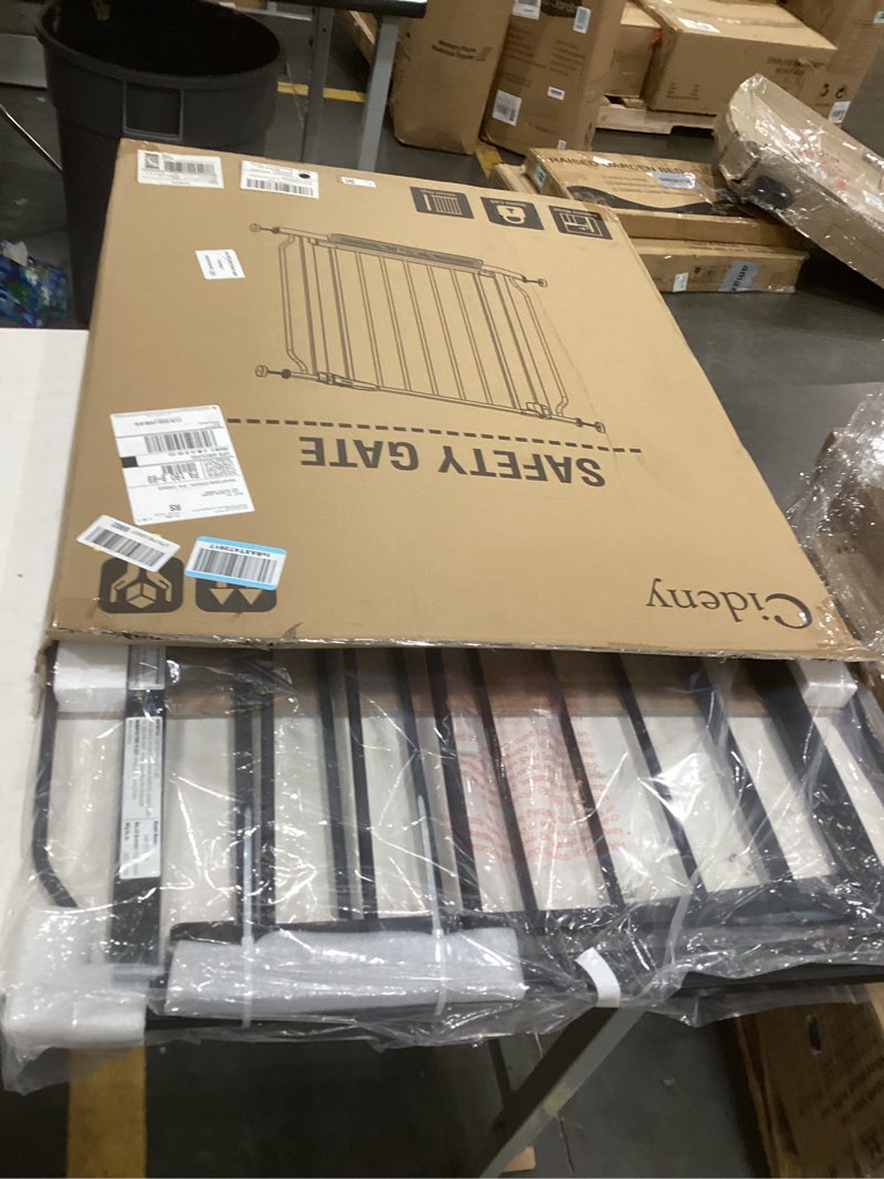 Condition photo showing As Is for 34" extra tall baby gate for stairs, auto close stroller friendly dog gate indoor for doorways, pressure mounted 29"-40" wide baby gate, easy walk through gate for children & pets, black black 29-40"wide, 34"tall