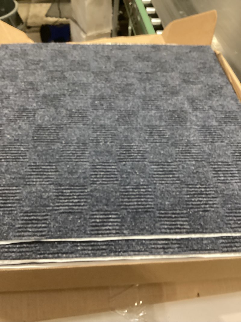 Condition photo showing As Is for 24 * 24in peel and stick carpet tiles, self adhesive floor squares with extra soft pad, easy installation for bedroom, living room, office, rental (10, blue 10