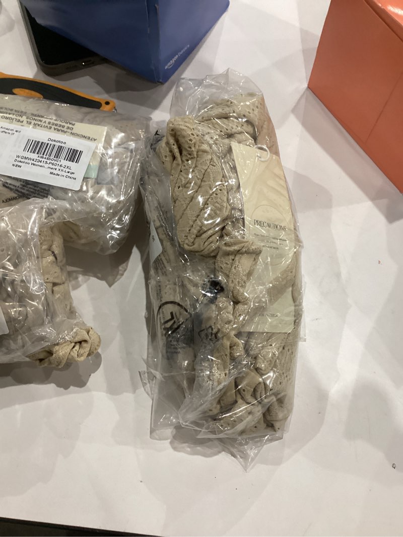 Condition photo showing New/Like New for Dokotoo Women's Hollow Out Cover Up Swimwear Beachwear Double Shoulder Straps Sleeveless Mini Dress Drawstring Beach Dress XX-Large Parchment