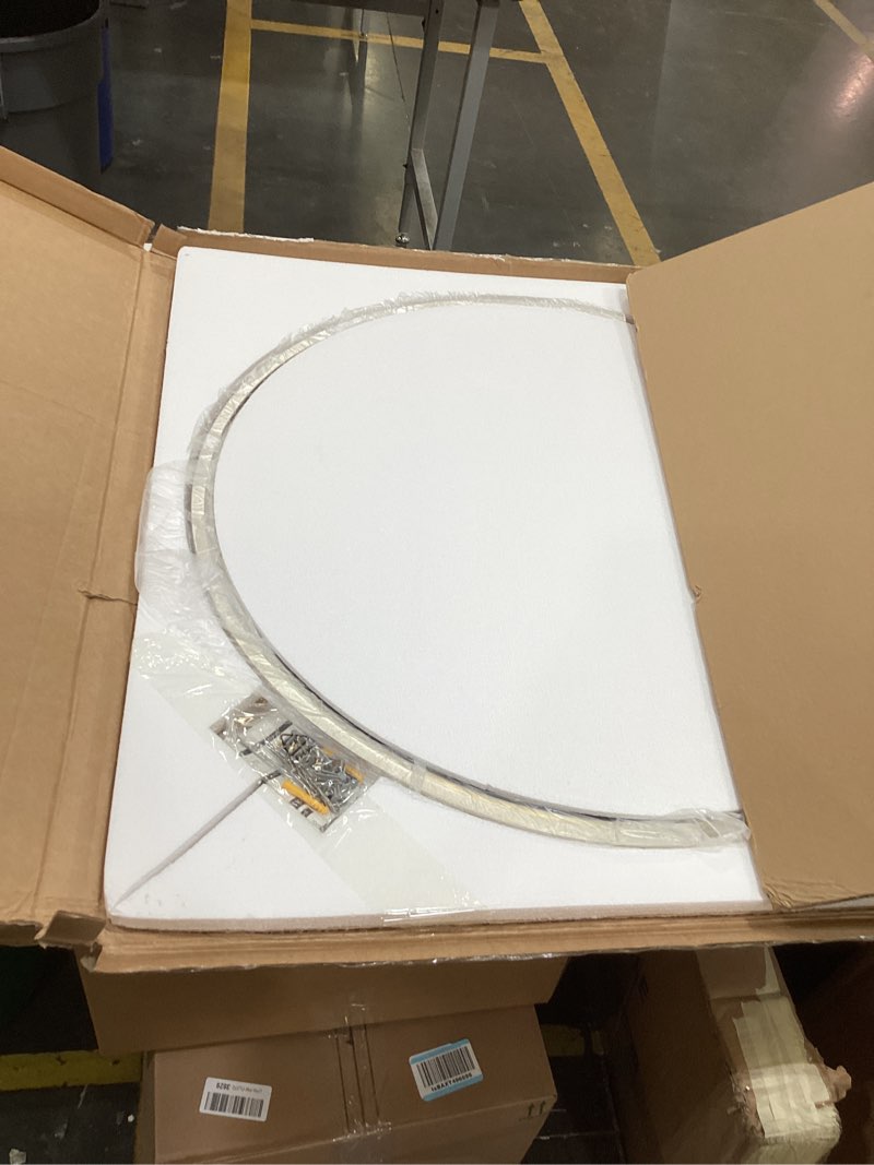 Condition photo showing Good Condition for tokeshimi 30 inch brushed nickel mirror round tempered, shatterproof bathroom vanity mirror circle, metal farmhouse wall mounted mirror for vanity, entryway, bedroom, restroom, living room 30"l x 30"w brushed nickel