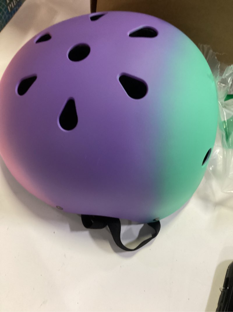 Condition photo showing Good Condition for color gradient adjustable kids bike helmet toddler helmets for 3-5-8-14 years kids girls boys youth bicycle helmet for scooter balance bike roller skating skateboard pink purple blue medium: 20.47\"-22.83\" / 8-14 year. size medium