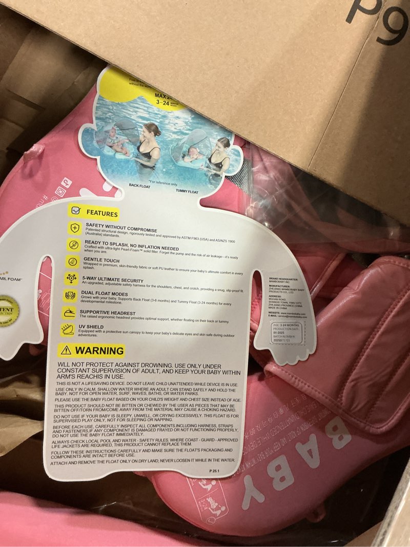 Condition photo showing Good Condition for mambobaby baby swim float with canopy non-inflatable infant pool float with tail 3-24 months avoid flip solid skin-friendly material for toddler boys girls pink