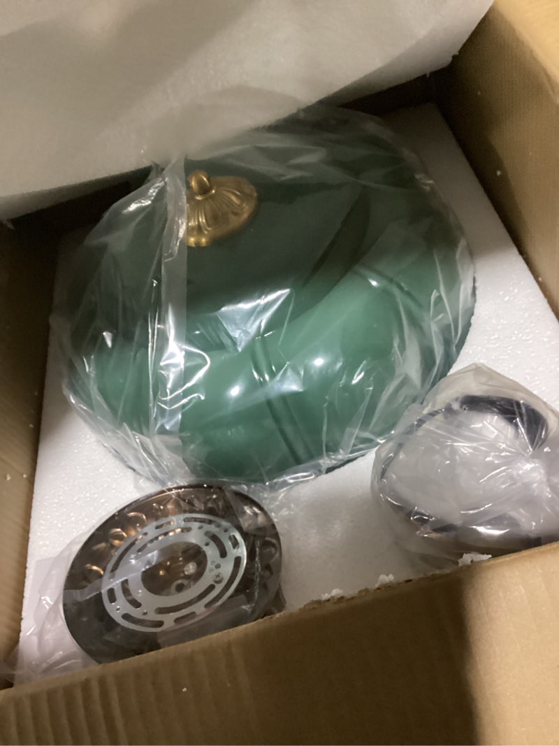 Condition photo showing New/Like New for Ozita Retro Semi-Flush Mount Ceiling Light, Brass Green Glass Retro Ceiling Light for Bedroom Kitchen Hallway Porch (Green 15 Inch) 15 Inch Green