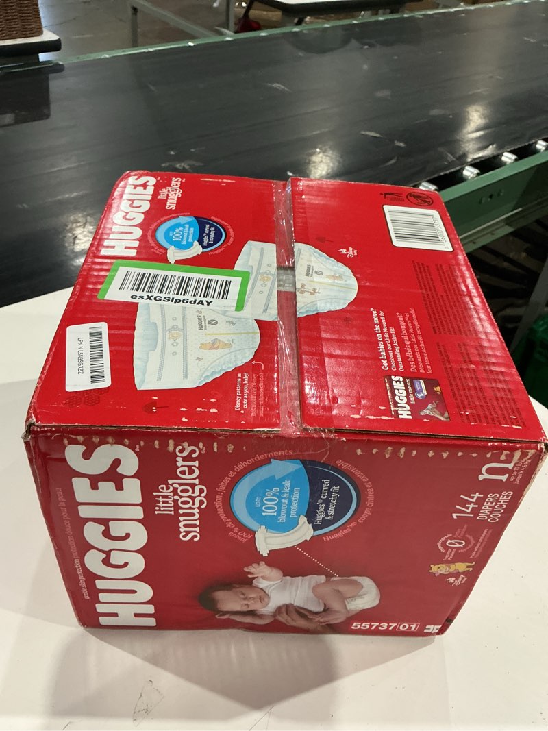 Condition photo showing New/Like New for huggies size newborn diapers, little snugglers baby diapers, size newborn (up to 10 lbs), 144 count, packaging may vary