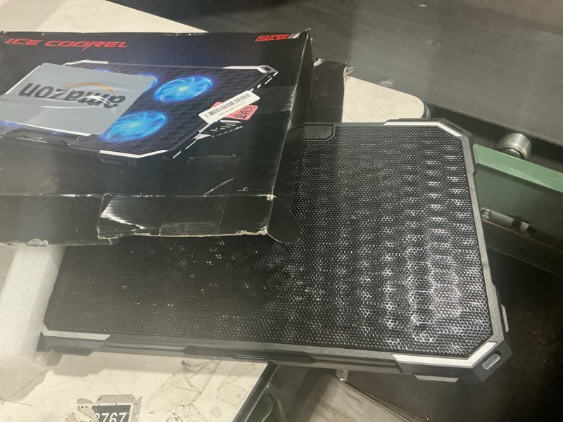 Condition photo showing As Is for ice coorel laptop cooling pad with 6 cooling fans, cooling pad for laptop fan 13-15.6 inch, laptop cooler stand with 6 height adjustable, notebook cooler pad with two usb port 6 fans blue