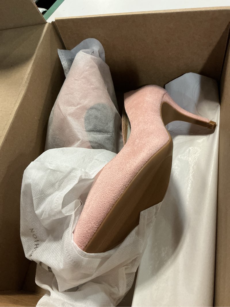 Condition photo showing As Is for idifu in3 high heels pumps closed toe heels women's pumps stiletto pointed toe dress shoes wedding prom bridal work office bride guest trendy dressy fashion comfortable pump shoes 8 pink suede