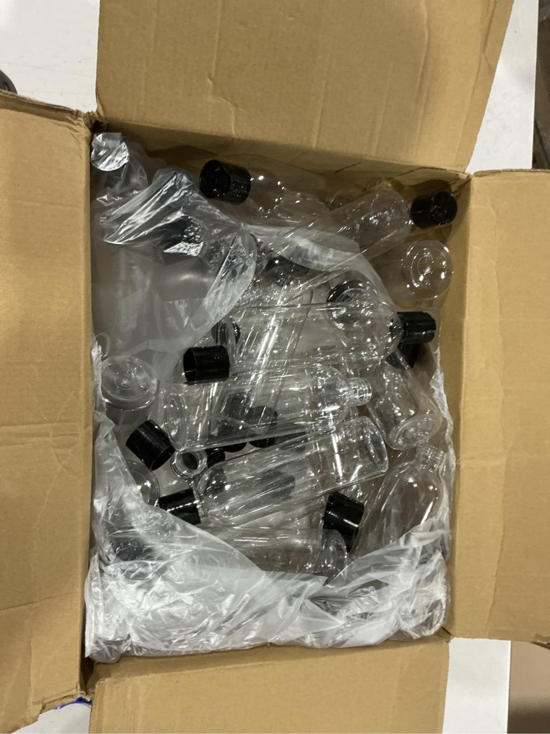Condition photo showing Good Condition for 40 pack 8 oz plastic bottles with disc top caps, refillable clear travel squeeze lotion bottles containers with black bulk disc cap for shampoo, body wash, creams, soap