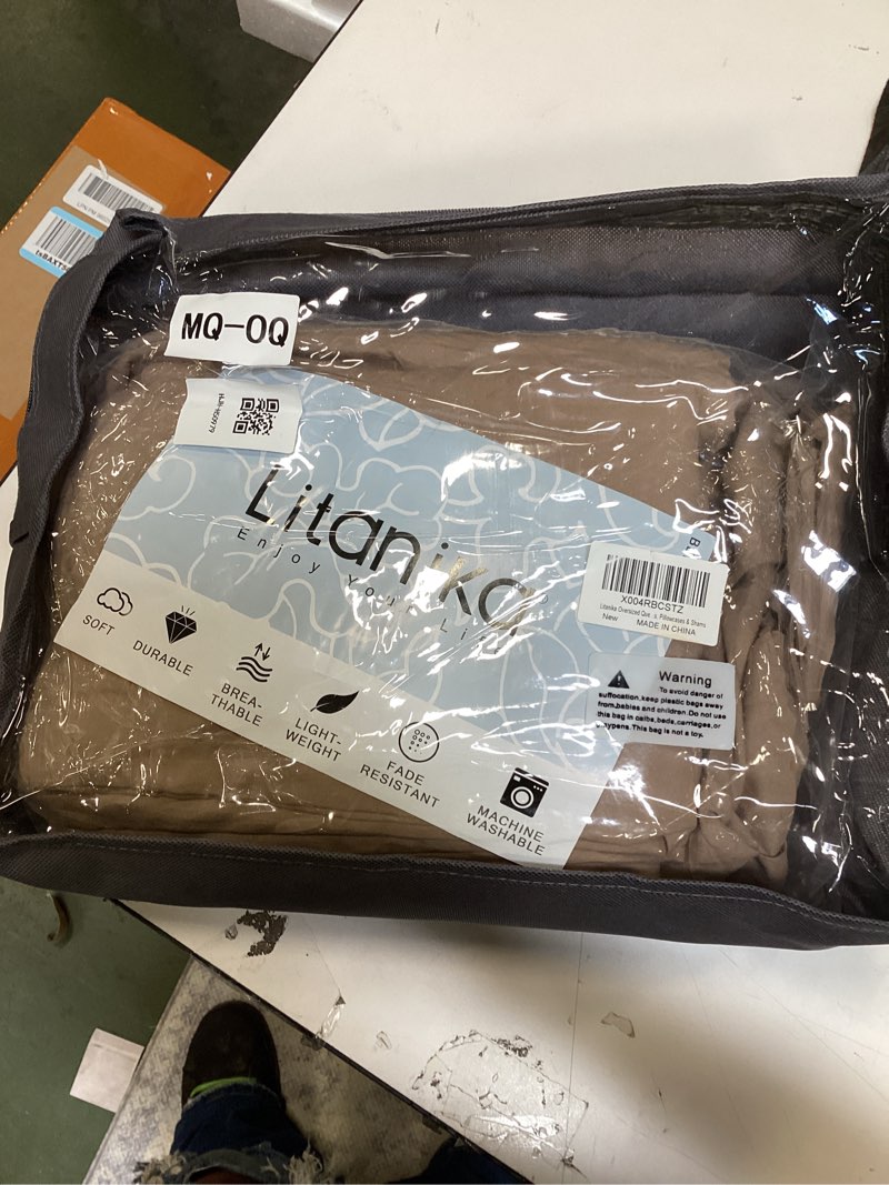 litanika oversized queen size comforter set taupe - 7 pieces bed in a bag oversized beddding sets, s