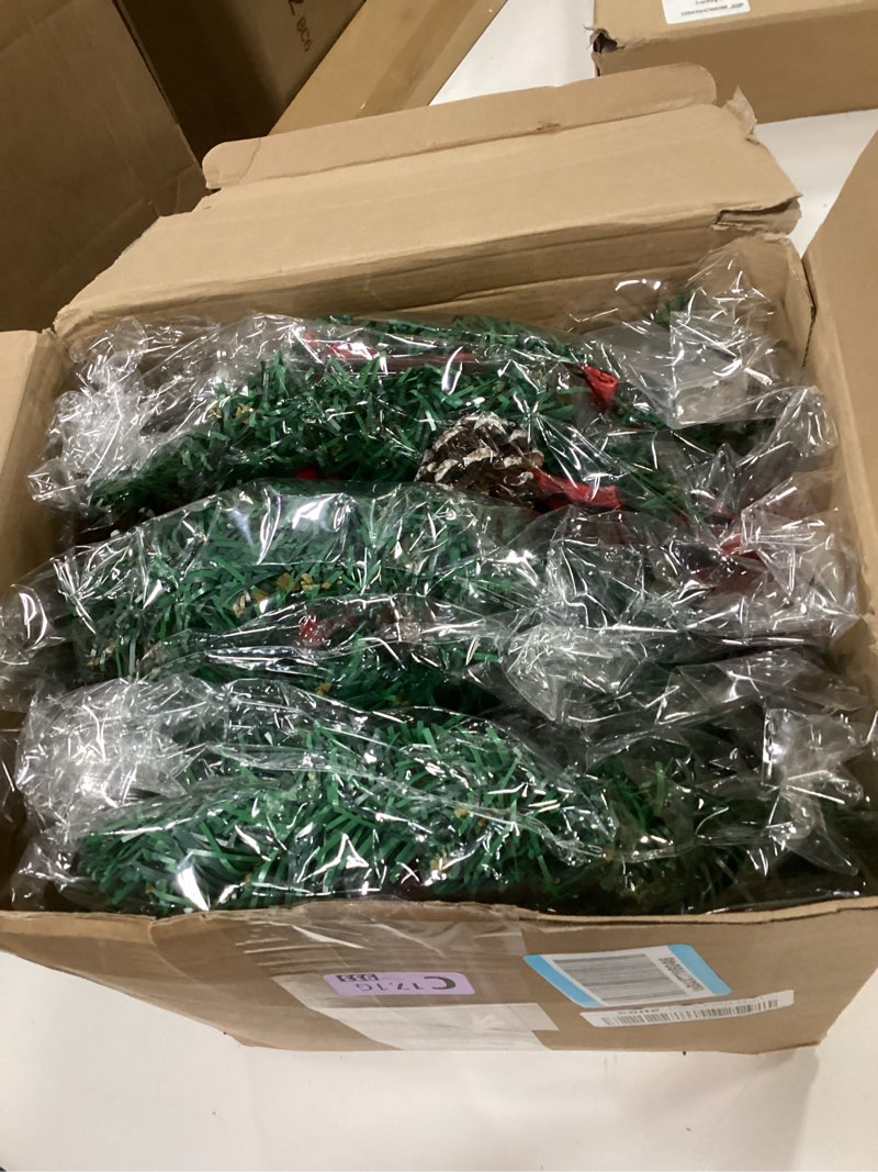 Condition photo showing Good Condition for Libima 6 Pcs Mini Christmas Wreath 12 Inch Pre Lit Lighted Christmas Wreath Hanging LED Outdoor Window Wreaths for Christmas with Buffalo Check Bowknot Pine Cone Red Berries Ribbon for Door Holiday