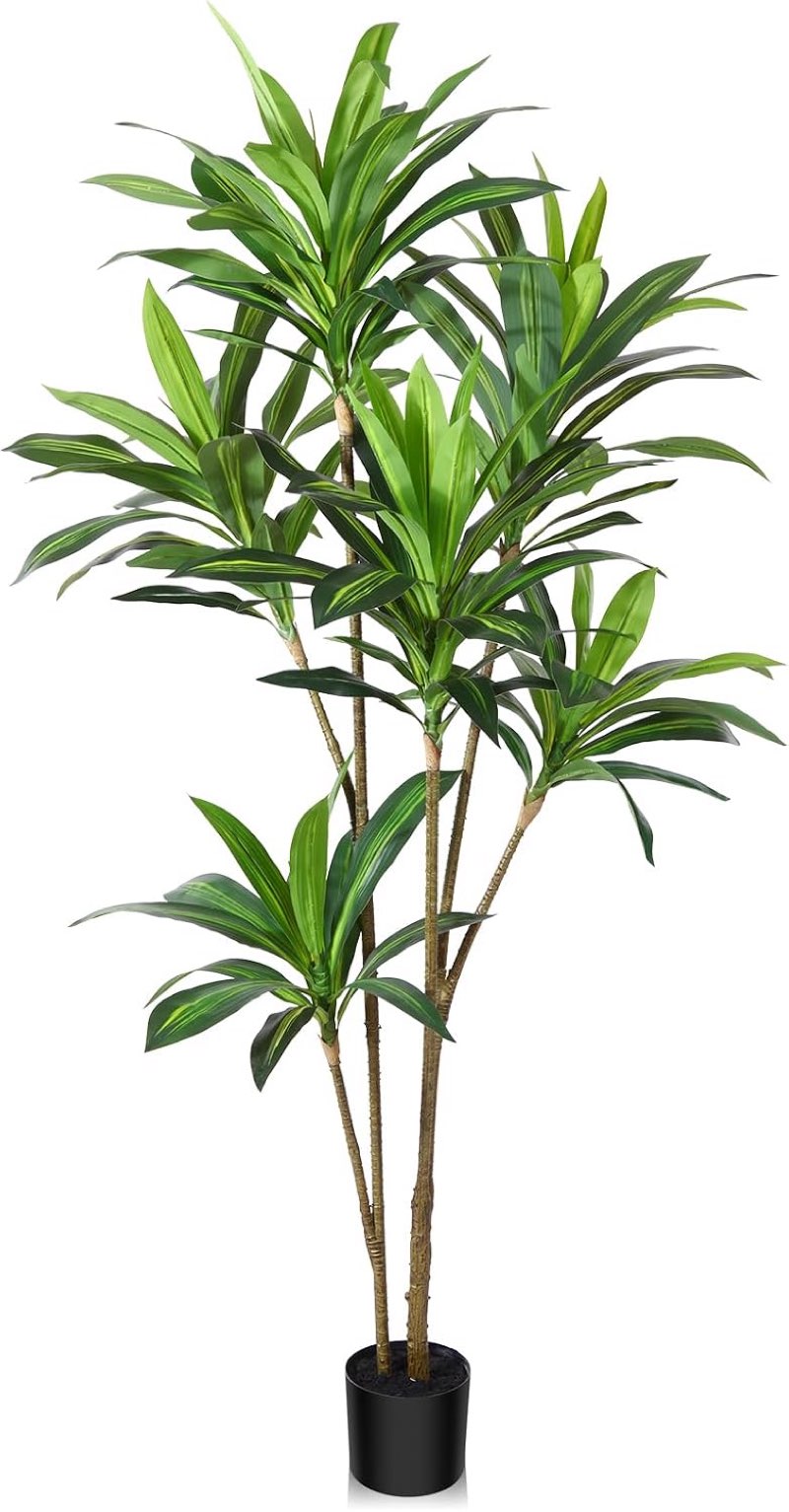 artificial dracaena tree, 6ft tall fake plants artificial dracaena plants for indoor, fake trees for office home living room floor patio greening porch decor, set of 2