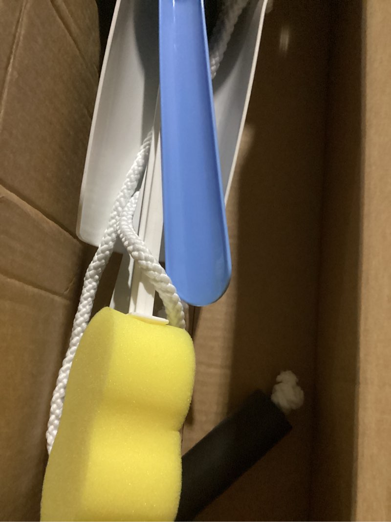 Condition photo showing Good Condition for rehabilitation advantage 4 piece economy hip or knee replacement recovery kit. package includes a 26-inch reacher grabber, sock aid, 17-inch plastic shoehorn and 21 inch bath sponge. 4 piece set