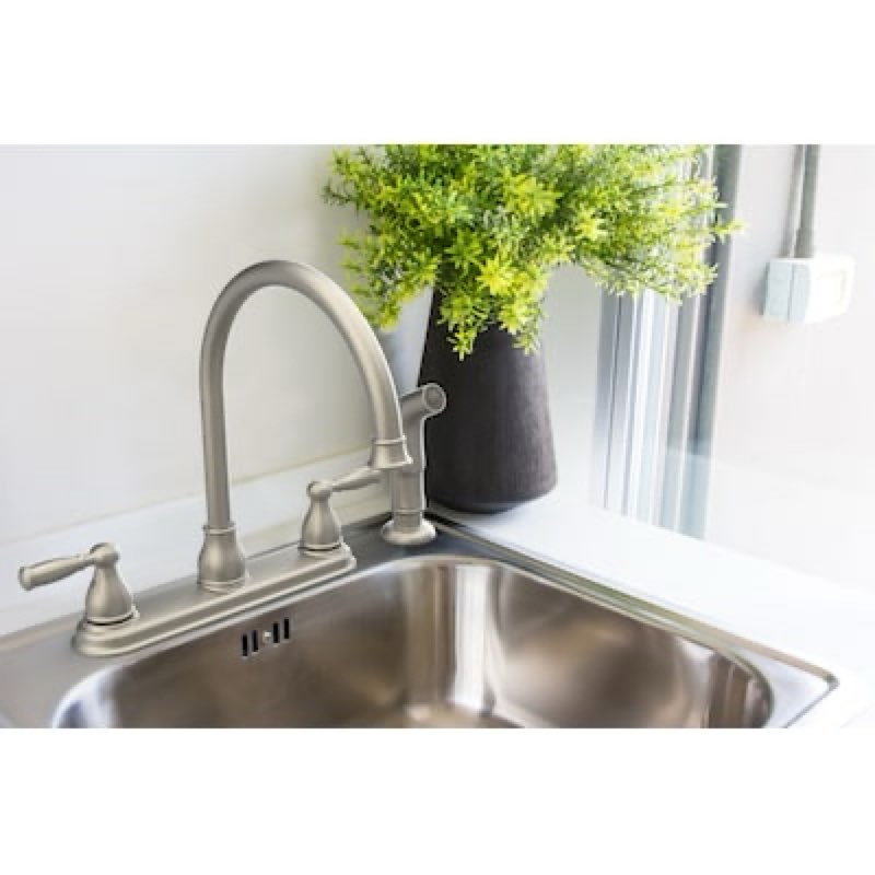 Project Source Brice Stainless steel Double Handle Deck-mount Kitchen Faucet (Includes Deck Plate) (Includes Side Sprayer)