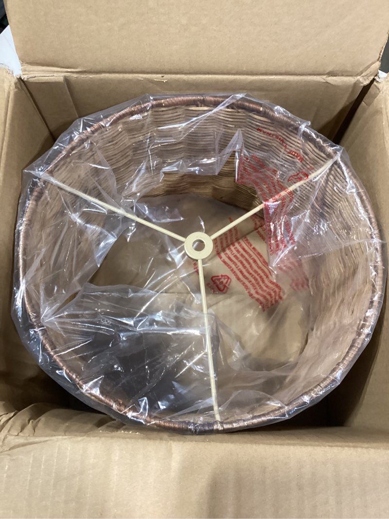 Condition photo showing Good Condition for Aspen Creative 31604, Natural Rattan Spider Drum Shade, 12" Top x 12" Bottom x 9" Height