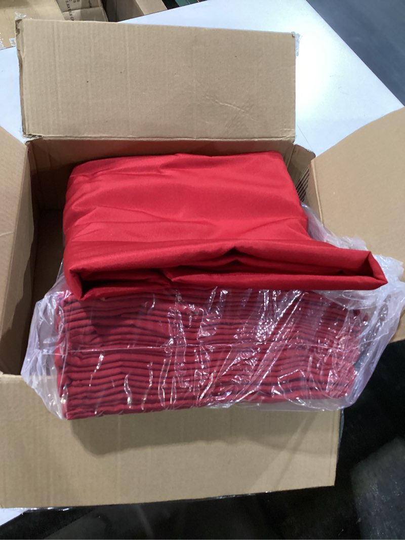 Condition photo showing New/Like New for 6-pack round 120-inch red table cloths, solid stain and wrinkle resistant circular tablecloth, premium plain weave polyester fabric table linen covers for hotel, banquet red 120" (6pc - round)