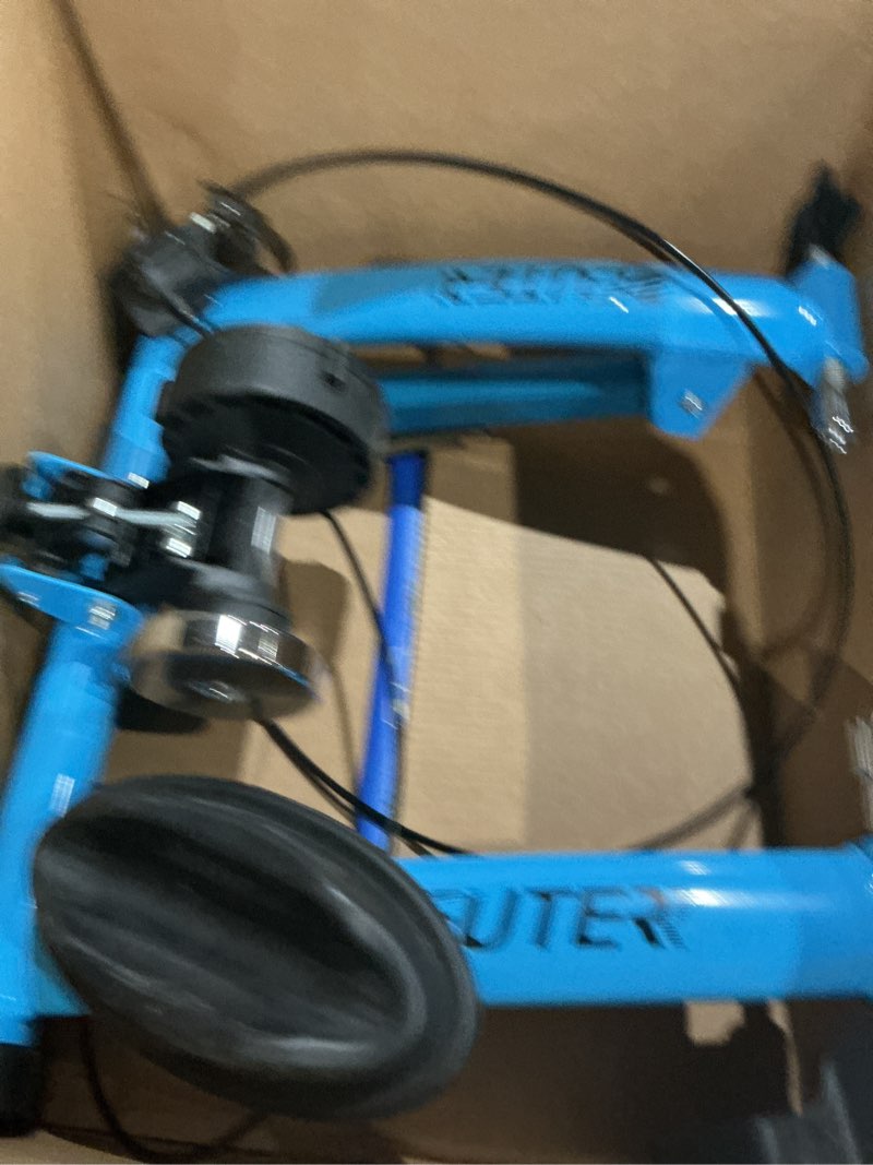 Condition photo showing Good Condition for bike trainer, magnetic bicycle stationary stand for indoor exercise riding, 26-29" & 700c wheels, quick release skewer & front wheel riser block included blue