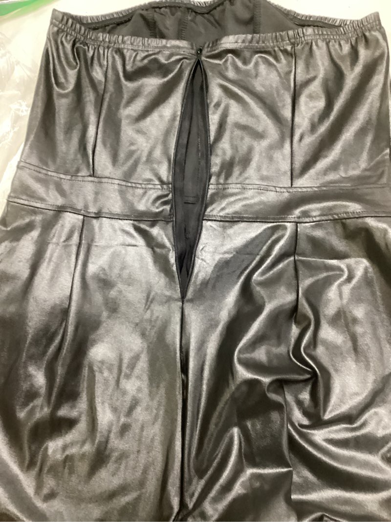 Condition photo showing As Is for Womens PU Leather Jumpsuit Sexy Off the Shoulder Top Tight Waist Cargo Pants Bodysuit Large Black