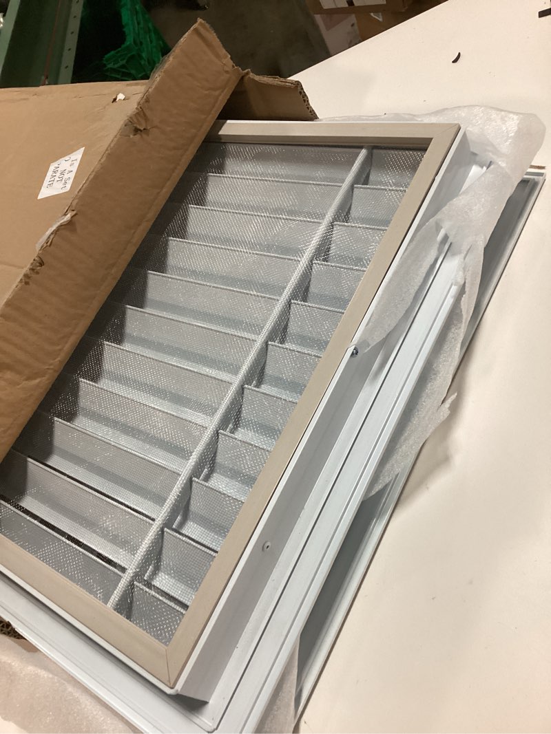 Condition photo showing Good Condition for Gisafai 2 Pcs 18" x 18" Gable Vent Aluminum Alloy Wall Vents Shed Attic Vent with Screen Return Air Grill with Screws, for Ventilation Exterior Doors Wall House (White) 18" X 18" White