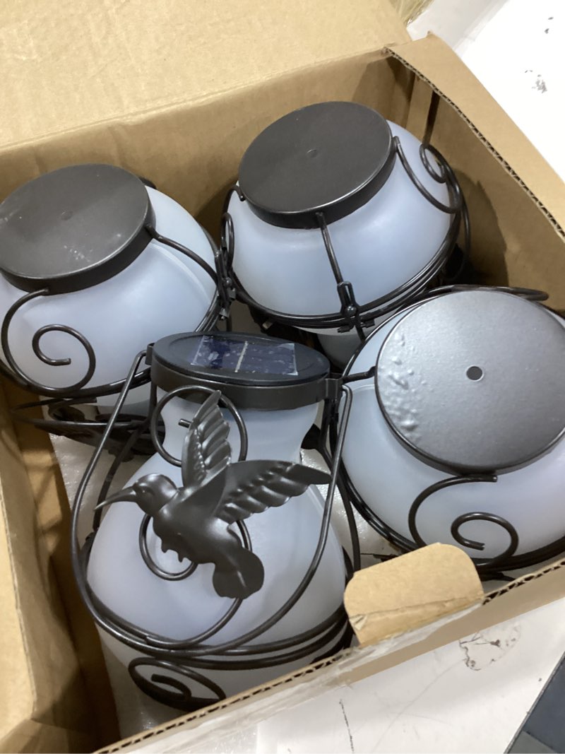 Condition photo showing Good Condition for solar lanterns outdoor waterproof hummingbird hanging solar lantern outdoor garden decoration gifts for mom grandma flickering flame lights 4 packs