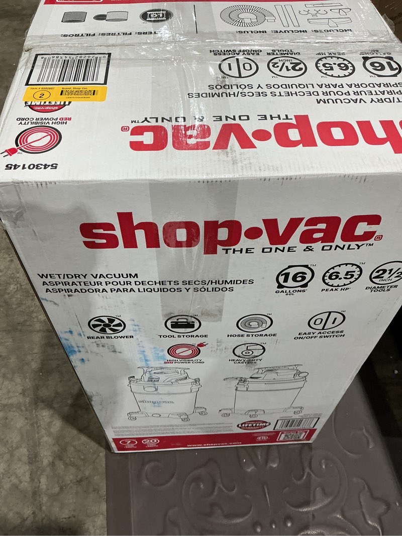 Condition photo showing Good Condition for shop-vac 16-gallon 6.5 hp corded wet/dry shop vacuum with accessories included