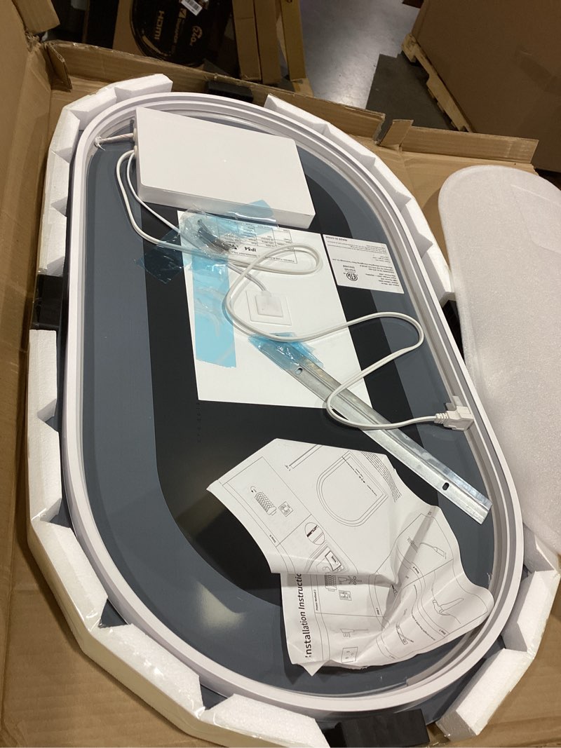 Condition photo showing Good Condition for SMIROR Oval Backlit LED Bathroom Mirror, 20x36 Pill-Shaped Lighted Vanity Mirror with Lights for Wall, Dimmable, 3 Colors Lighting, Anti-Fog, Memory Function (Horizontal/Vertical) Backlit 36"L x 20"W