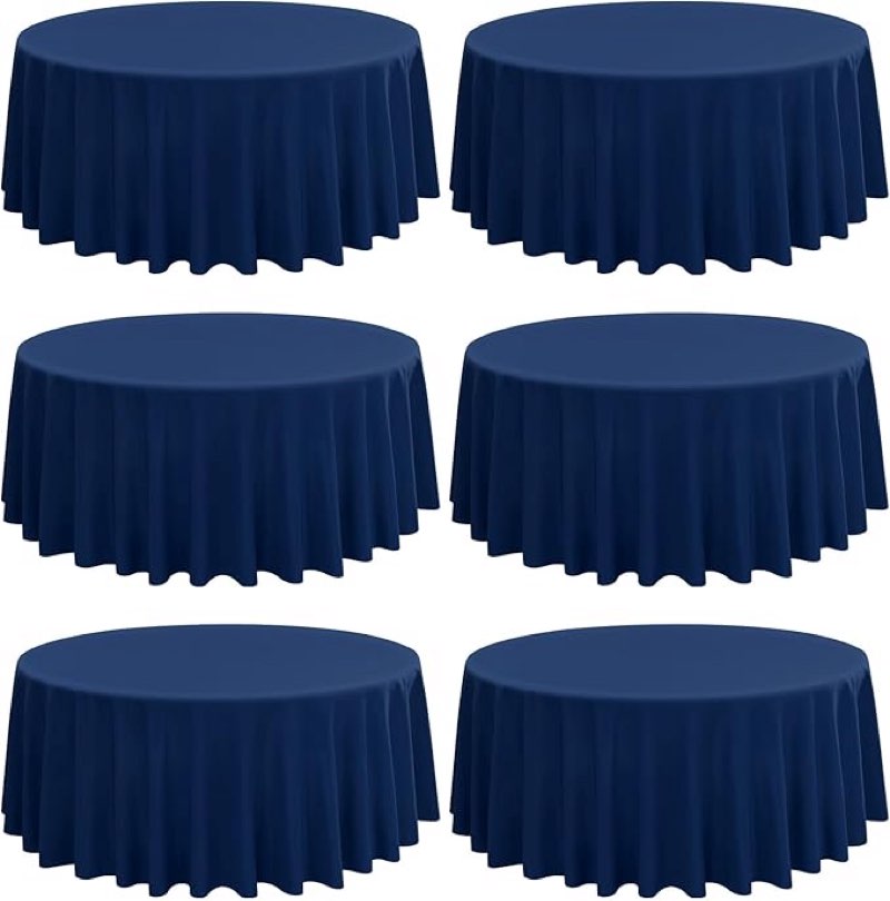 Similar 8Pack Navy Blue Round Tablecloth 108 Inch Circle Polyester Table Cloth for  8  Round Tables,Washable Fabric Stain and Wrinkle Resistant Table Cover Tableclothes for Wedding Party Banquet Reception