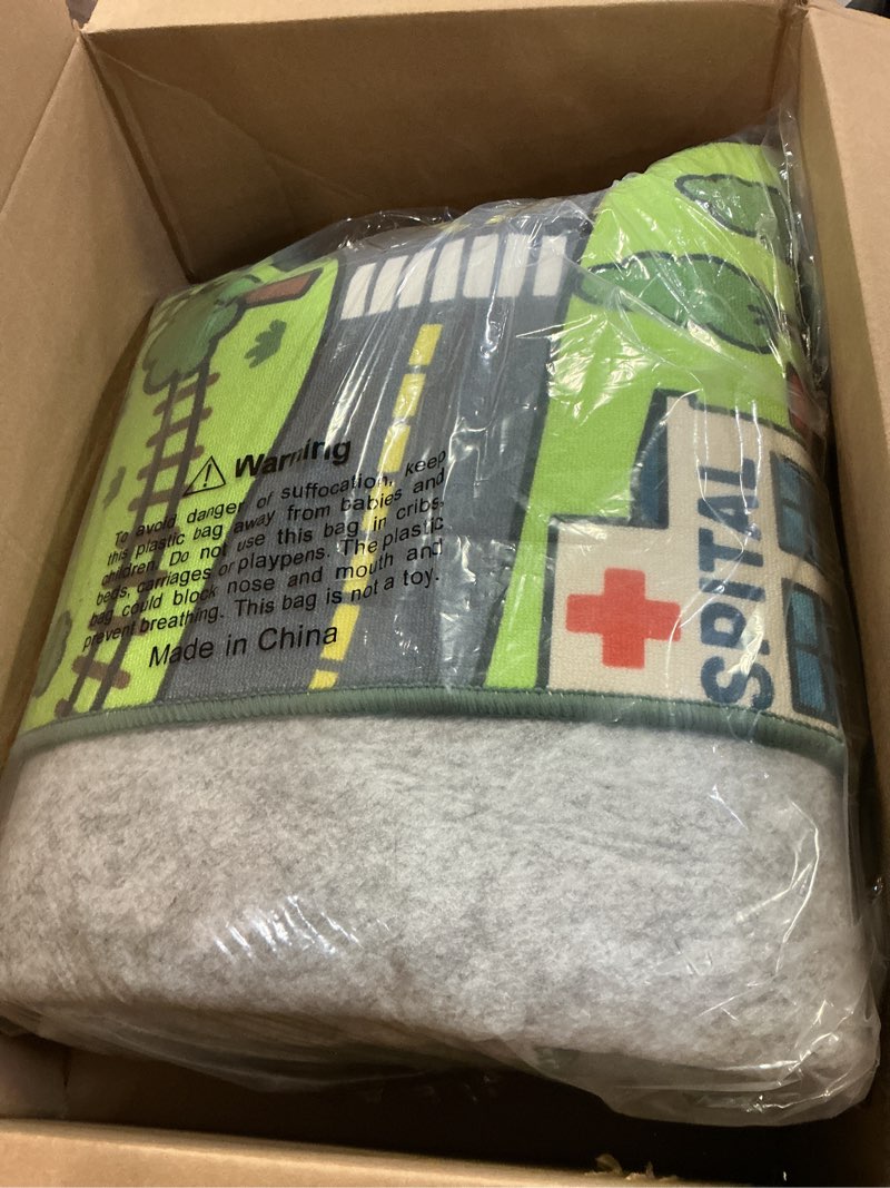 Condition photo showing Good Condition for Upgrade Ultra Non Slip Kids Car Rug, Kids Road Playmat Rug for Toy Cars, Educational Town City Map Washable Carpet for Boys Playroom Bedroom, Safer Car Track Play Mat for Children Toddler, 100"x60" Grey Green 5'x8.33'