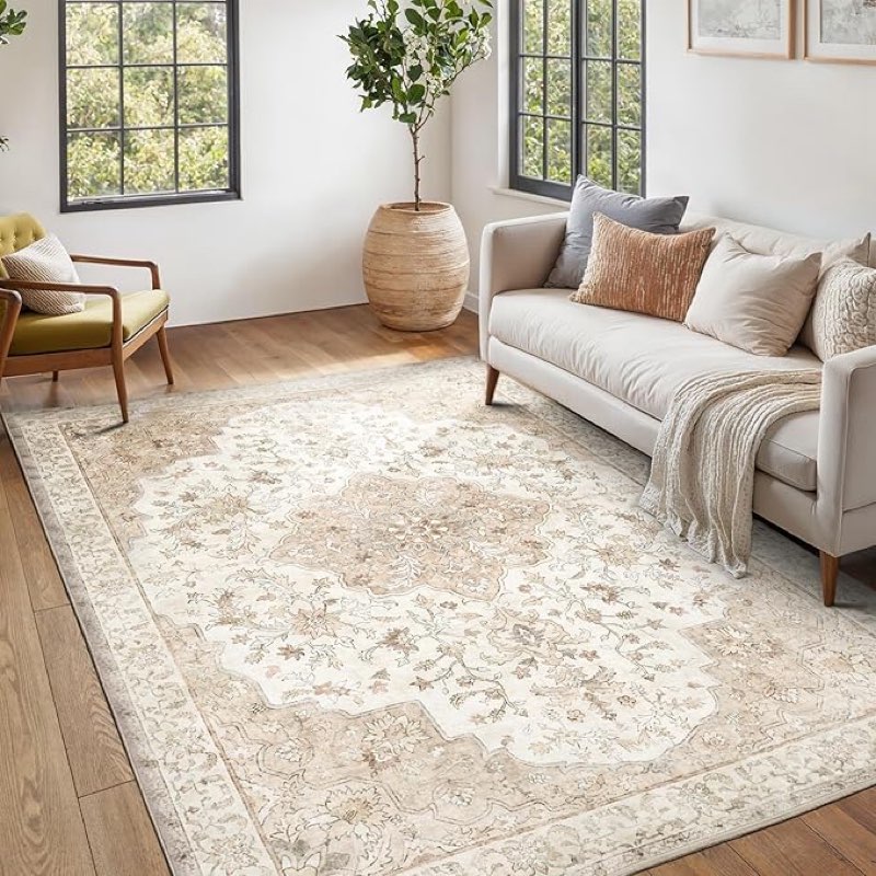 amada 6x9 area rugs, non-slip washable rug with low profile, durable bound edge, soft vintage rug for living room, bedroom, dinning room, home office