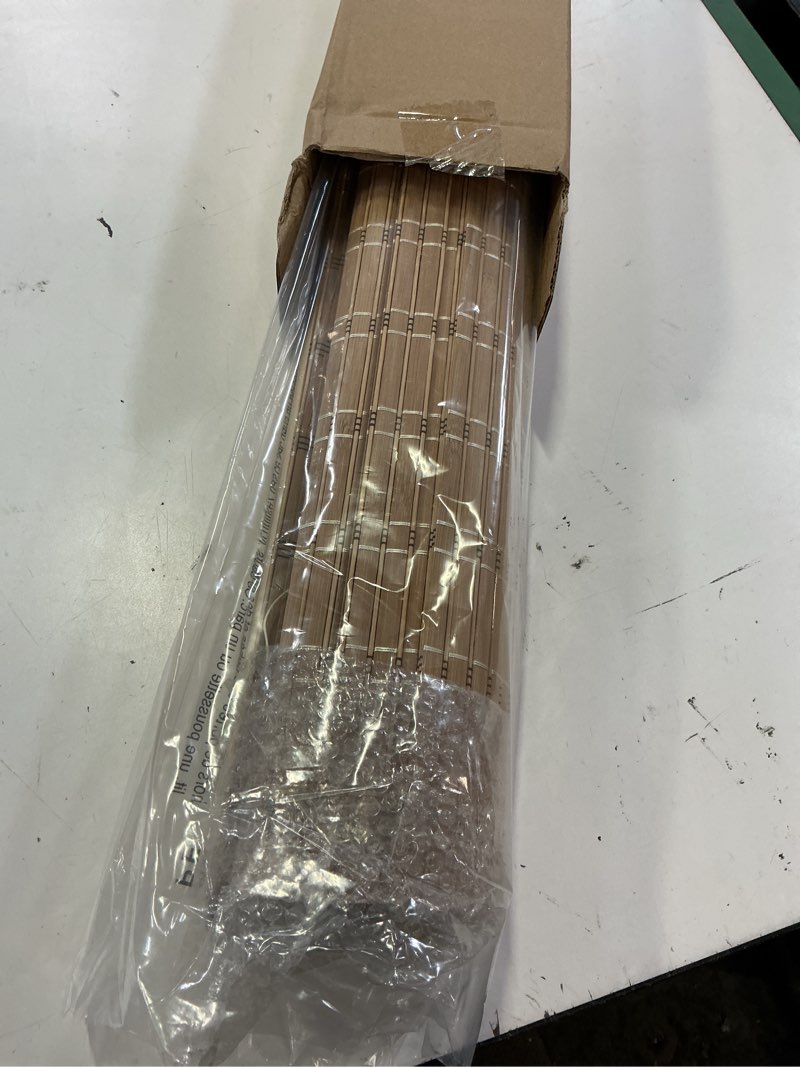 Condition photo showing Good Condition for lazblinds no tools no drill cordless bamboo roman shades, light filtering window treatment, roll up bamboo blinds for windows 28'' w x 64'' h, brown light filtering-brown206 28" w x 64" h